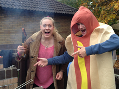 Hot-dog costumes and biscuit blessing